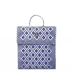 NEW LOLA'S BAG women's medium handmade aztec backpack in blue/white